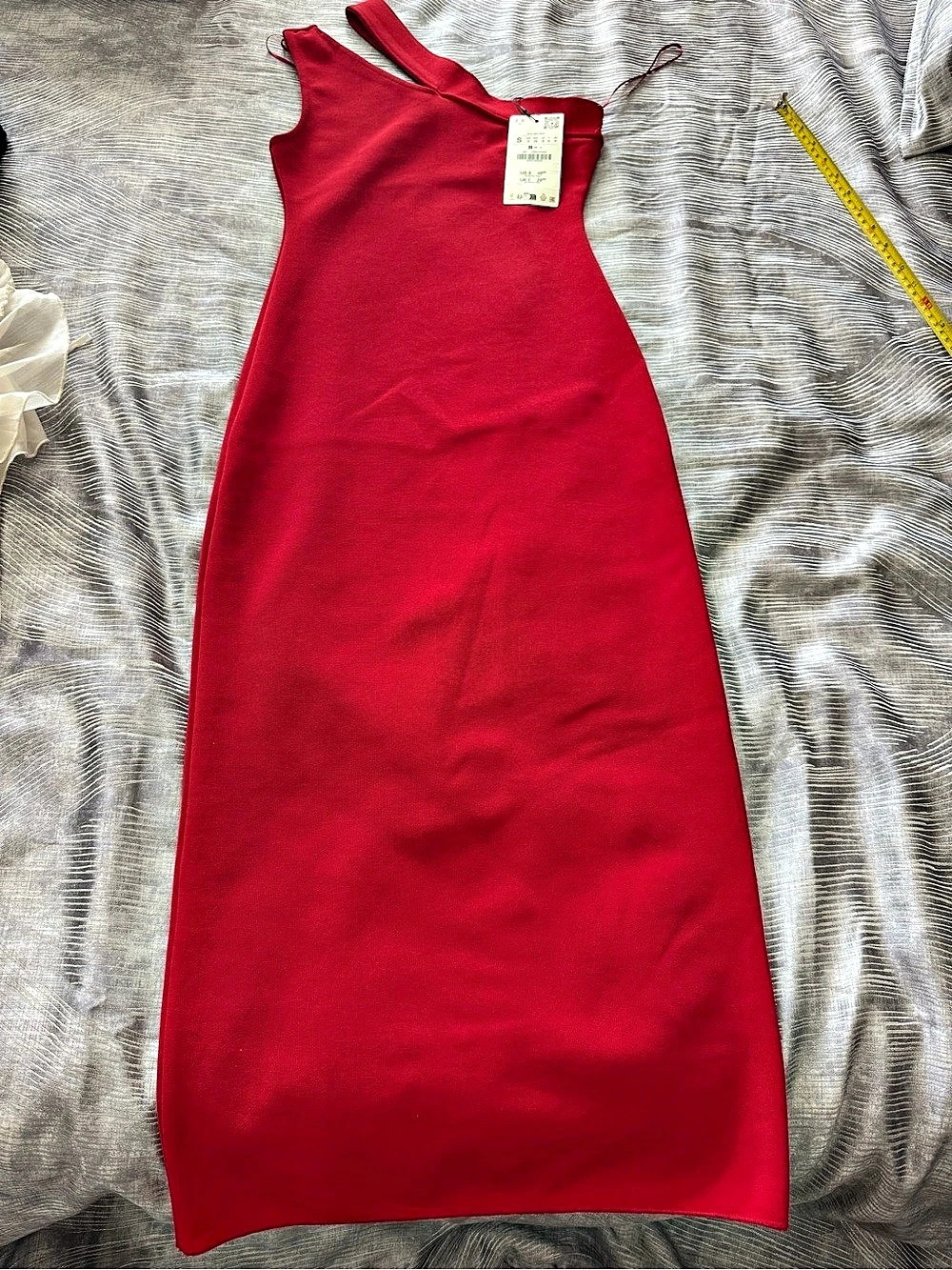 Zara Asymmetric Stretch Contouring Dress Red Maxi Dress Size Small NWT